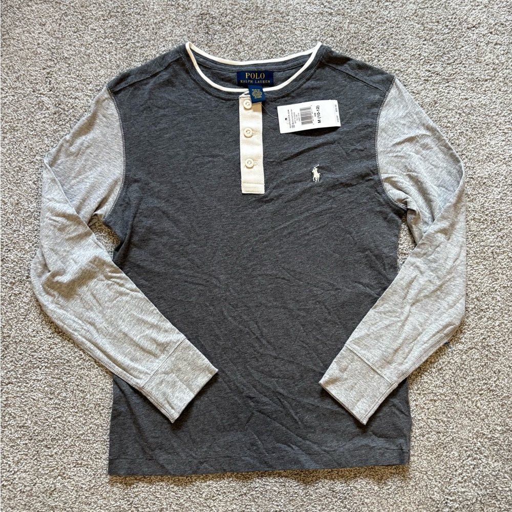 Polo by Ralph Lauren Boys Color-block Gray Long Sleeve Henley